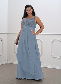 Azazie Xella Abiti per la Madre della Sposa Abito A-Line in Chiffon Pizzo Blu Polveroso image7