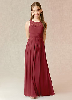 Azazie Bibiane Junior Pomegranate A-Line Pleated Chiffon Dress image1
