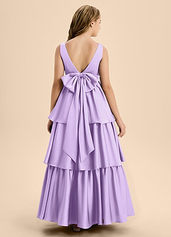 Azazie Meadowyn Junior Lilac A-Line Bow Stretch Satin Dress image2
