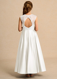 Azazie Candy Girl Jurken voor bloemenmeisjes Baljurk Jurk van Mat Satijn Boog Ivoor image3