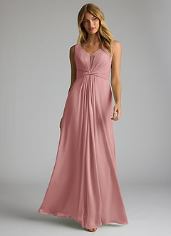 Azazie Gina Bridesmaid Dresses Dusty Rose A-Line V-Neck Pleated Chiffon Dress image1