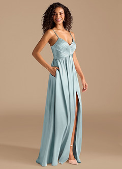 Azazie Alia Brautjungfernkleider A-Linie Plissee Metallischer Satin Kleid Nebel image5