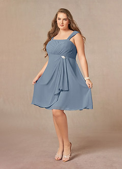 Azazie Olivia Mère de la mariée Robes Robe Trapèze en Mousseline de soie Encolure carrée plissée Violet Crépusculaire image10