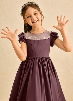 Azazie Toffee Abiti da Ragazza di Fiori Abito Stile Principessa in Raso Opaco Fiocco Sangria image6