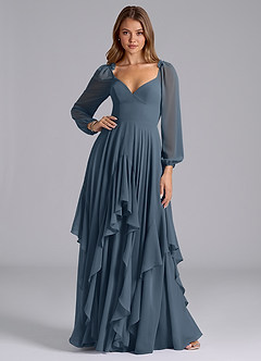 Azazie Karan Bridesmaid Dresses Neptune A-Line Long Sleeve Chiffon Dress image3