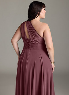 Azazie Charlize Bridesmaid Dresses Sangria A-Line One Shoulder Chiffon Dress image13