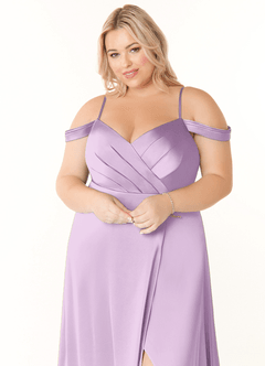 Azazie Ocean Robes de demoiselle d'honneur Robe Trapèze en Satin extensible Col V plissé Frostiges Flieder image10