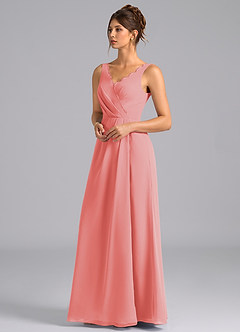 Azazie Bernice Bridesmaid Dresses Coral A-Line Pleated Chiffon Dress image5
