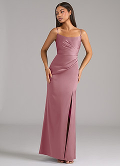Azazie Marla Bridesmaid Dresses Vintage Mauve Sheath Strapless Stretch Satin Convertible Dress image7