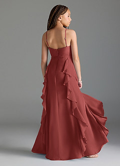 Azazie Peyton Junior Terracotta A-Line V-Neck Cascading Ruffles Chiffon Dress image2