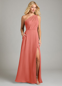 Azazie Phaedra Jurken voor bruidsmeisjes Jurk van Chiffon met A-Lijn One-Shoulder Zalm Roze image1