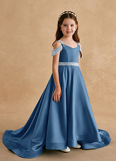 Azazie Jodi Flower Girl Dresses Twilight A-Line Matte Satin Dress image3