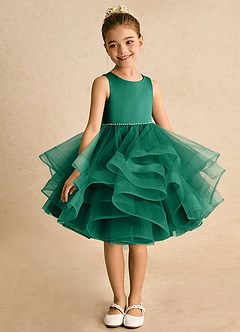 Azazie Tinie Flower Girl Dresses Emerald Ball-Gown Bow Tulle Dress image3