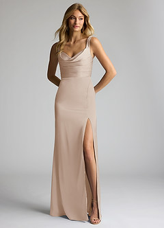 Azazie Elida Robes de demoiselle d'honneur Robe Fourreau en Satin extensible Plissée Givre image1