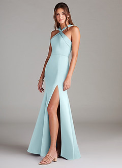 Azazie Rue Bridesmaid Dresses Cloud Blue Mermaid Pleated Stretch Satin Dress image5