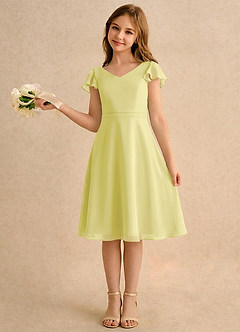Azazie Narin Girls Formal Robe Demoiselle D'honneur Fillette Robe Trapèze en Mousseline de soie avec manches Sorbet Citron image1