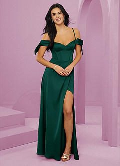 Barbie ♥ Azazie Jurken voor bruidsmeisjes Jurk van Stretch Satijn met A-Lijn Off the Shoulder Smaragd image1