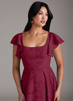 Azazie Bondi Bridesmaid Dresses Burgundy A-Line Side Slit Floral Burnout Dress image6