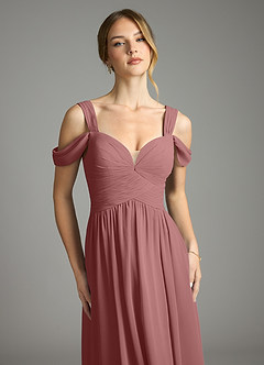 Azazie Lianne Bridesmaid Dresses Desert Rose A-Line Off the Shoulder Chiffon Dress image3
