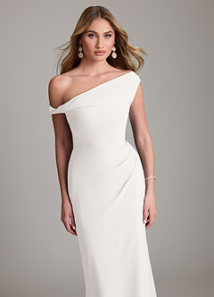 Azazie Emerson Brautjungfernkleider Etui Schulterfrei Chiffon Kleid Weiß image2