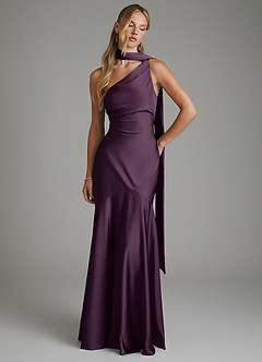 Azazie Amara Robes de demoiselle d'honneur Robe Sirène en Satin extensible Asymétrique Prune image3