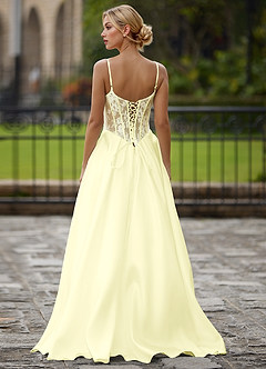 Nimbus Light Yellow Cutout Corset Satin Prom Dress image2