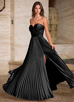 Ylura Schwarz A-Linien-Plissee-Abendkleid image4