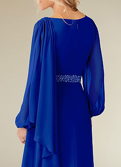 Azazie Priyanka Mother of the Bride Dresses Royal Blue A-Line Boatneck Pleated Chiffon Dress image4