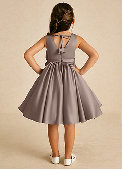 Azazie Apple Flower Girl Dresses Taupe A-Line Bow Matte Satin Dress image2