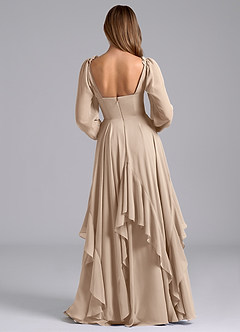 Azazie Karan Bridesmaid Dresses Taupe A-Line Long Sleeve Chiffon Dress image2