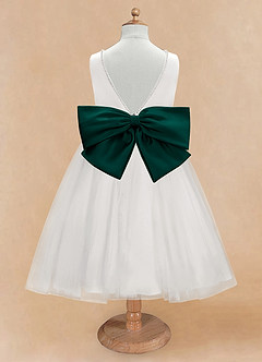 Azazie Seline Flower Girl Dresses Ivory Pine A-Line Bow Tulle Dress image7