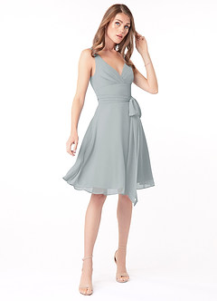 Azazie Diana Bridesmaid Dresses A-Line Pleated Chiffon Knee-Length Dress image2