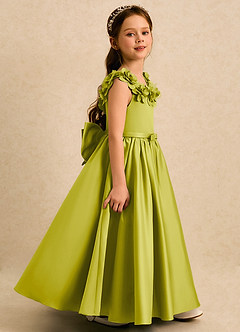 Azazie Eden Flower Girl Dresses Lemongrass Ball-Gown Pleated Matte Satin Dress image3