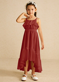 Azazie Karmen Flower Girl Dresses Terracotta A-Line Ruched Chiffon Dress image4