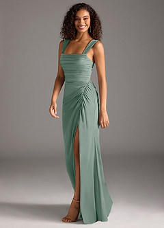 Azazie Jesaphine Jurken voor bruidsmeisjes Jurk van Stretch Satijn met Kolom Boog Zilveren Salie image6