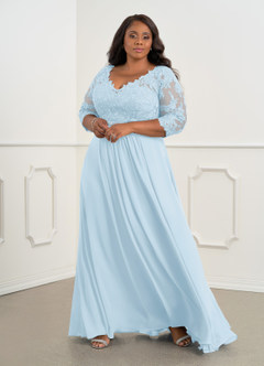 Azazie Hayek Mother of the Bride Dresses Sky Blue A-Line V-Neck Lace Chiffon Dress image6