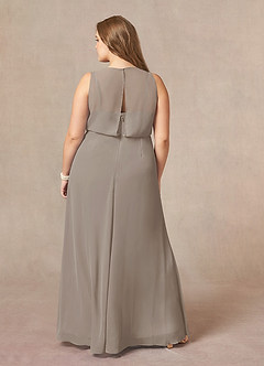 Azazie Marchioness Mother of the Bride Dresses Taupe A-Line Scoop Pleated Chiffon Dress image8