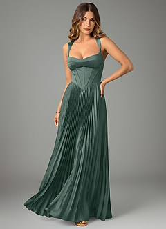 Azazie Avenelle Robes de demoiselle d'honneur Robe Trapèze en Satin extensible Corset Mousse De Mer image1
