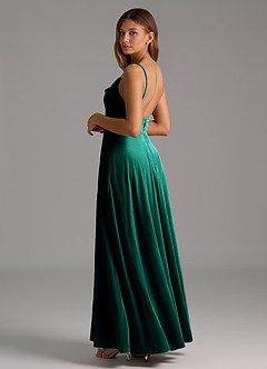 Azazie Sarella Bridesmaid Dresses Emerald A-Line Pleated Velvet Dress image3