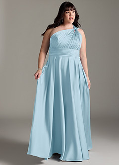 Azazie Charlize Bridesmaid Dresses Sky Blue A-Line One Shoulder Stretch Satin Dress image11