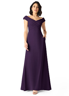 Azazie Evita Robes de demoiselle d'honneur Robe Trapèze en Crêpe Élastique Épaule décolletée Prune image1