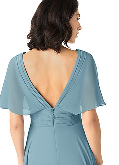 Azazie Pamela Jurken voor bruidsmeisjes Jurk van Chiffon met A-Lijn V-hals geplooid Mystiek Blauw image5