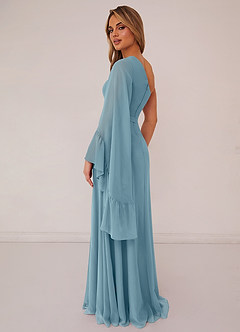 Barbie ♥ Azazie Bridesmaid Dresses Moody Blue A-Line Long Sleeve Chiffon Dress image2