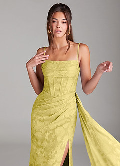 Azazie Denisa Bridesmaid Dresses Canary Sheath Pleated Floral Burnout Dress image6