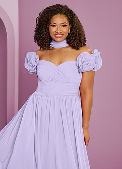Barbie ♥ Azazie Robes de demoiselle d'honneur Robe Trapèze Convertible en Mousseline de soie Épaule décolletée Lilas image20