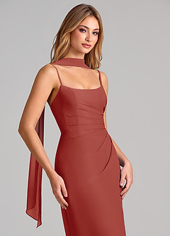 Azazie Calandra Brautjungfernkleider Etui Plissee Chiffon Kleid Terrakotta image6