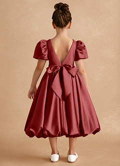 Azazie Jellybean Flower Girl Dresses Rust Ball-Gown Ruched Matte Satin Dress image2