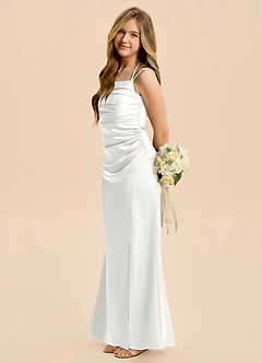 Azazie Nova Junior White A-Line Pleated Stretch Satin Dress image1
