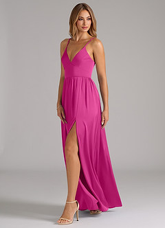 Azazie Aaida Bridesmaid Dresses Fuchsia A-Line Corset Stretch Satin Dress image3