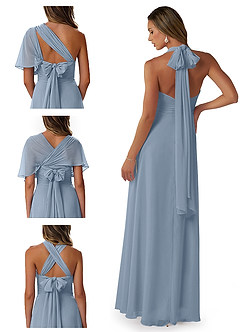 Azazie Fifi Robes de demoiselle d'honneur Robe Trapèze Convertible en Mousseline de soie Sans bretelle Bleu Poussiéreux image8